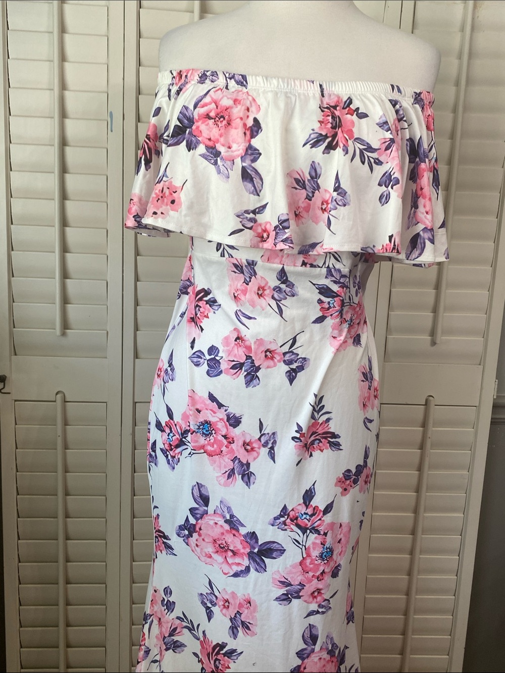 White Maxi Dress with Pink and Purple Floral Print - Picture 4 of 8